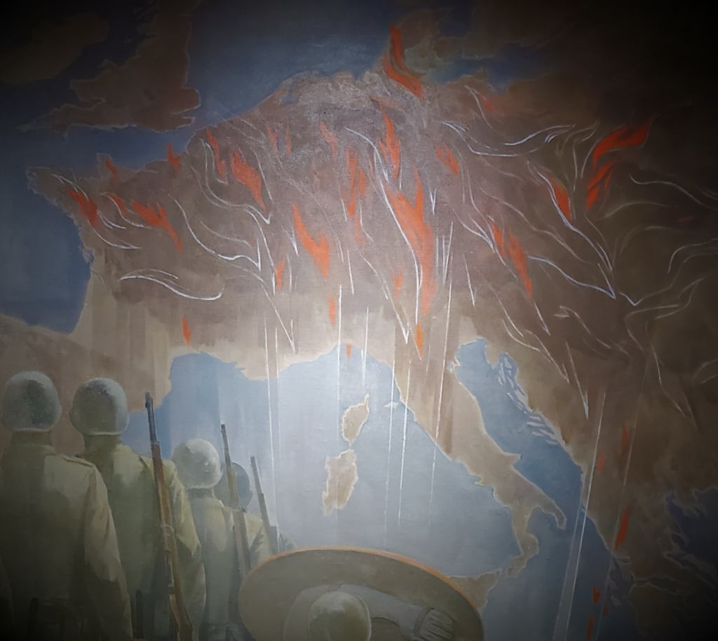 The flames represent World War II.