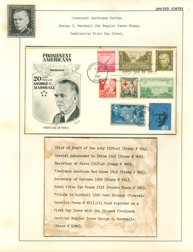 First Day Cover George C. Marshall postage stamp
