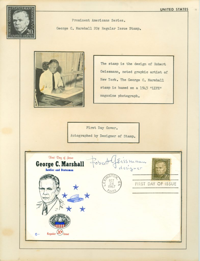 Autographed by stamp designer Robert Geissmann