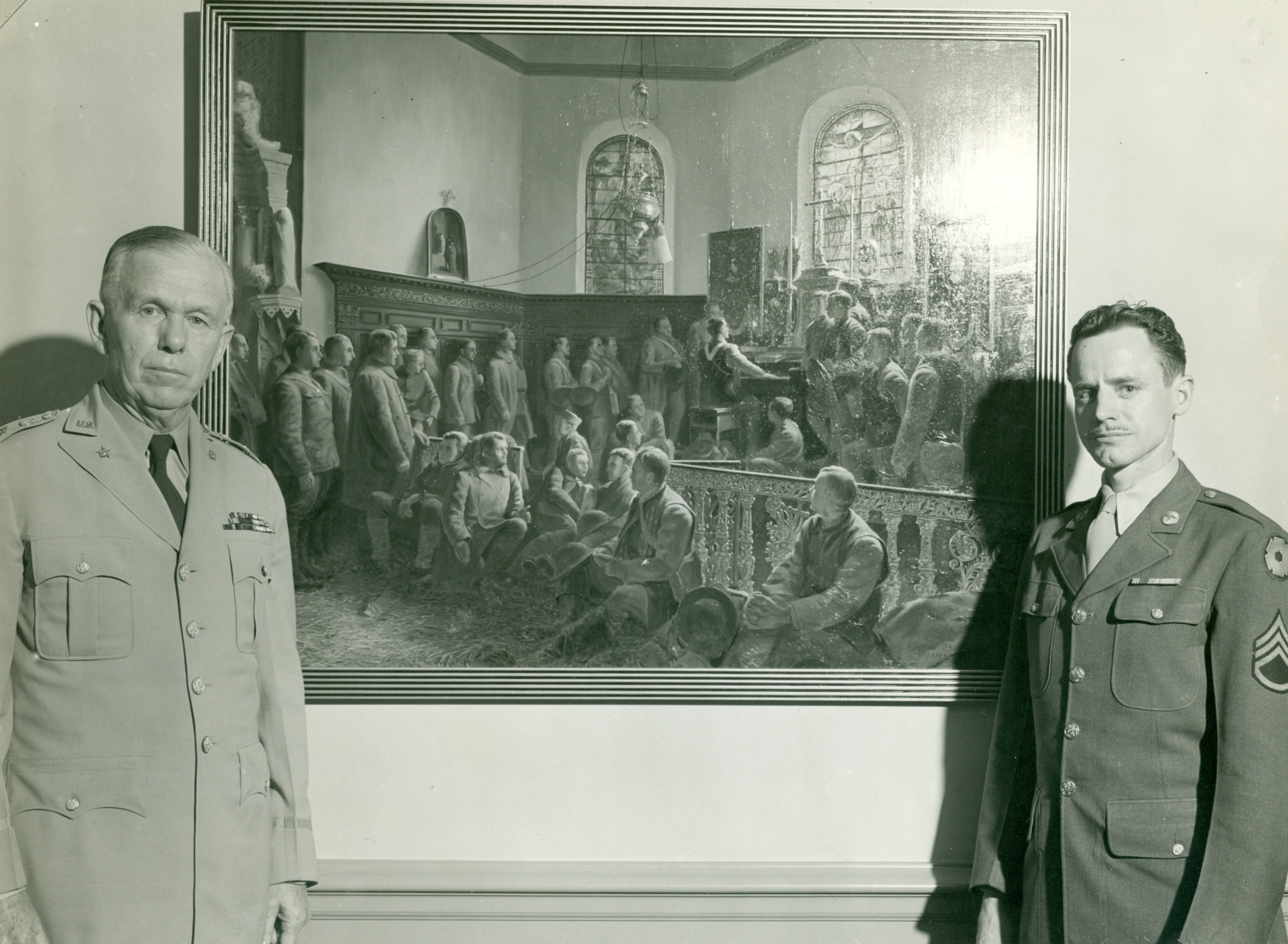 General Marshall and artists SSgt Wallace Brodeur, May 21, 1945.