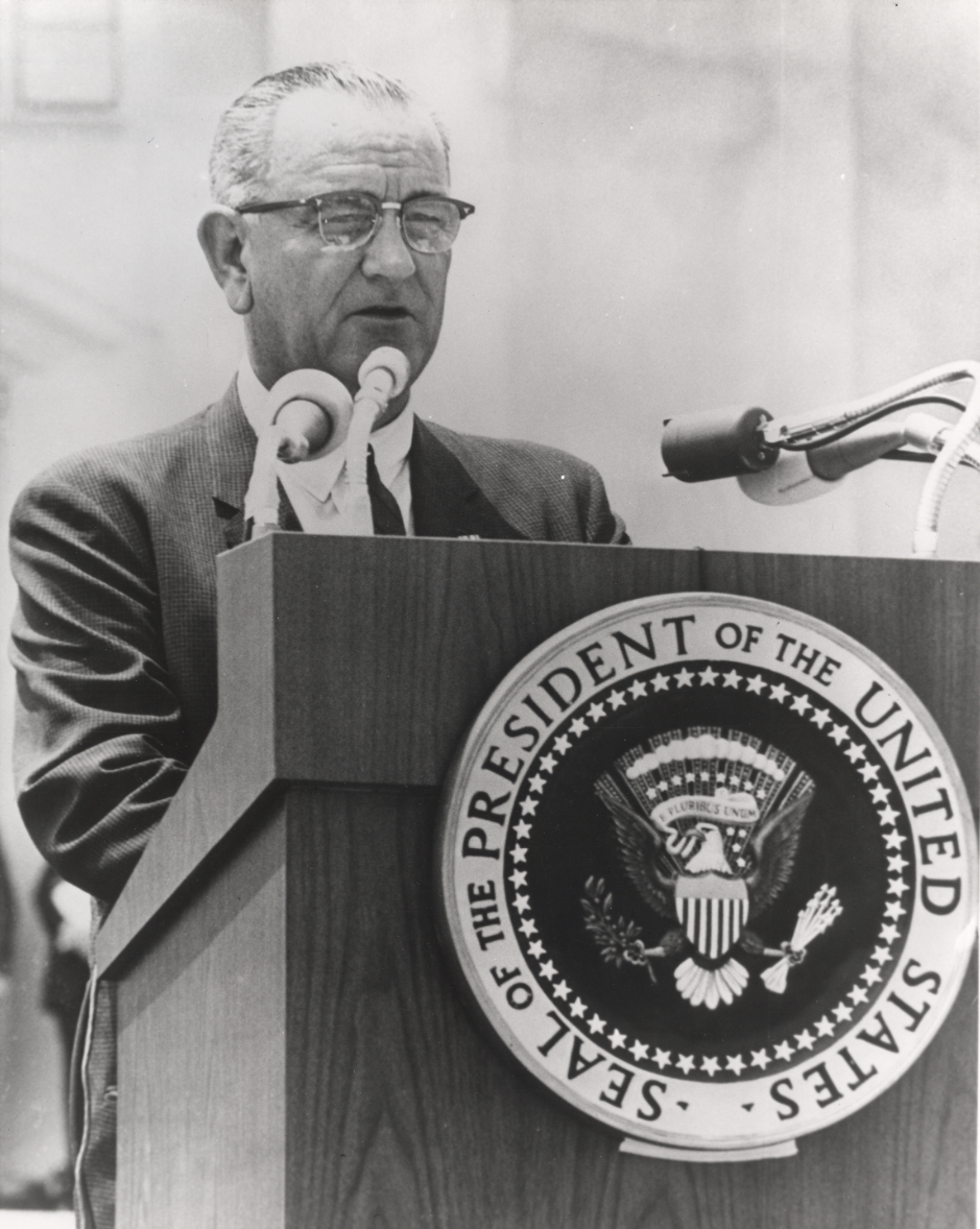 President Lyndon B. Johnson speaks at the Dedication Ceremony, May 23, 1964.