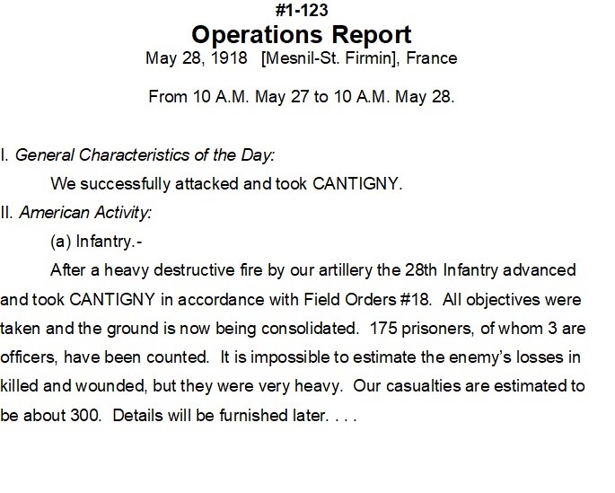Operations report on the battle