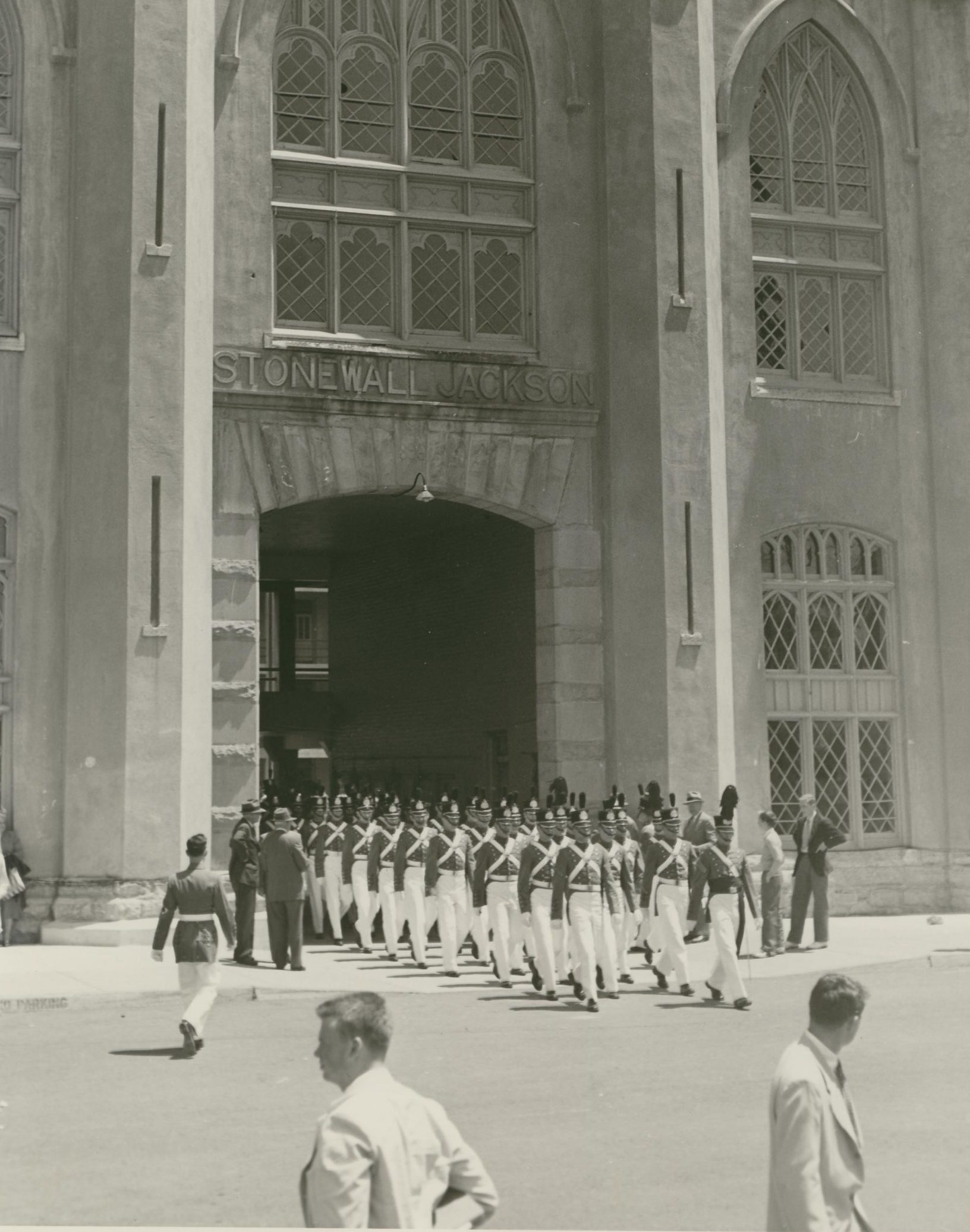 Cadets marching through Barracks Arch