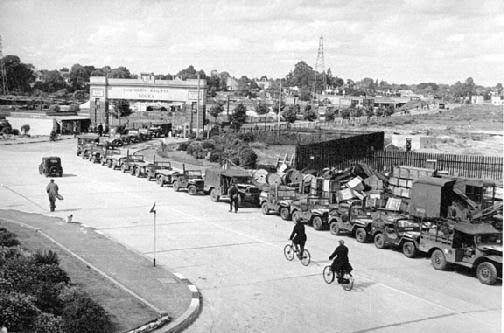 Vehicles lined up for boarding on ships, Torquay, England May 1944