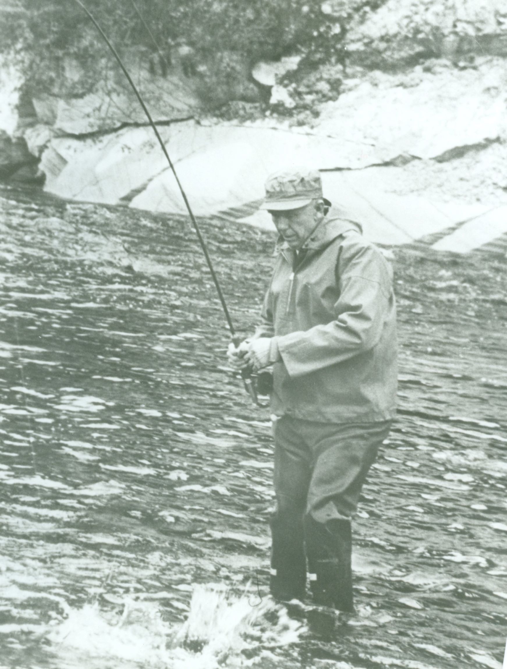 Marshall fishing in the rain in Newfoundland