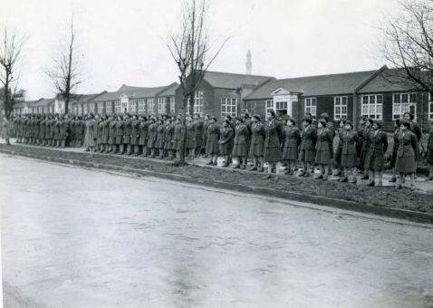 Some of the 6888th in front of Old King Edward School in Birmingham, Eng. Army Historical Foundation photo.