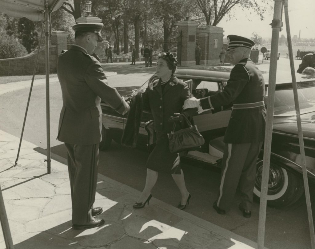 Anna Rosenberg arrives at Fort Myer Chapel.