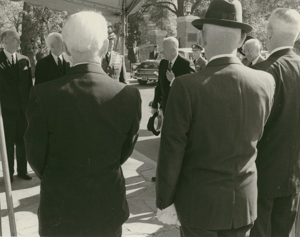 President Eisenhower arrives for the service, which was invitation only.