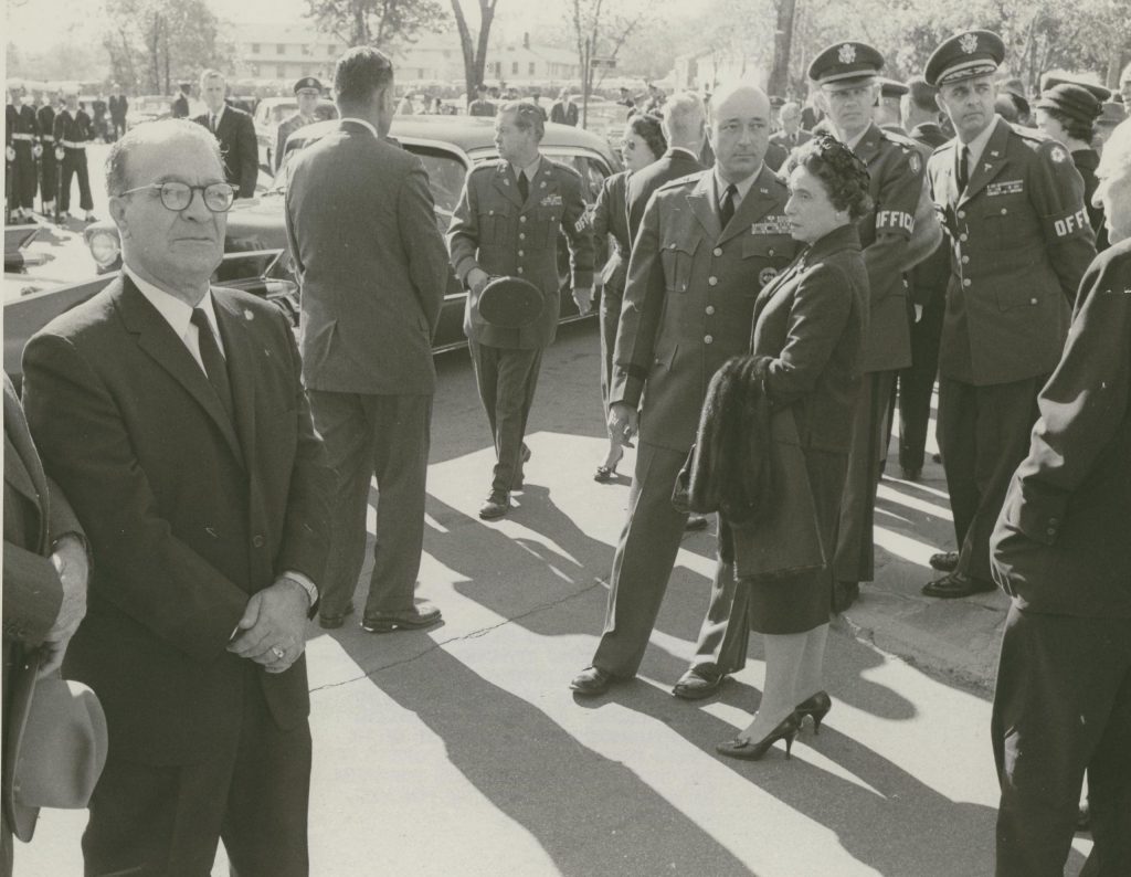 Two hundred guests attended the simple 20-minute service at the chapel. Here 1LT Marshall Carter and Anna Rosenberg stand outside the chapel.