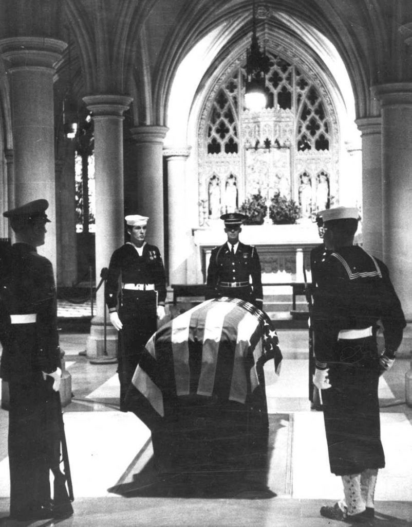 Marshall's casket at Bethlehem Chapel, Washington National Cathedral, October 19, 1959.