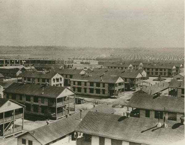 New barracks, and maneuver field in the background, Fort Benning, 1928