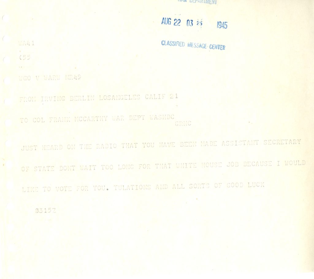 telegram from Irving Berlin