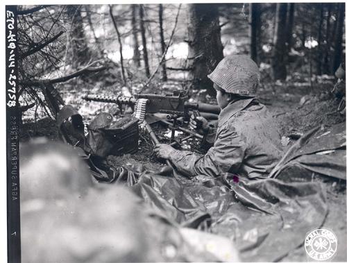 Soldier of the 442nd manning a machine during the rescue of the Lost Battalion